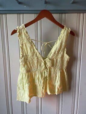 American Eagle Yellow Tie-Back Peplum Tank Top Women’s Small Boho Flowy